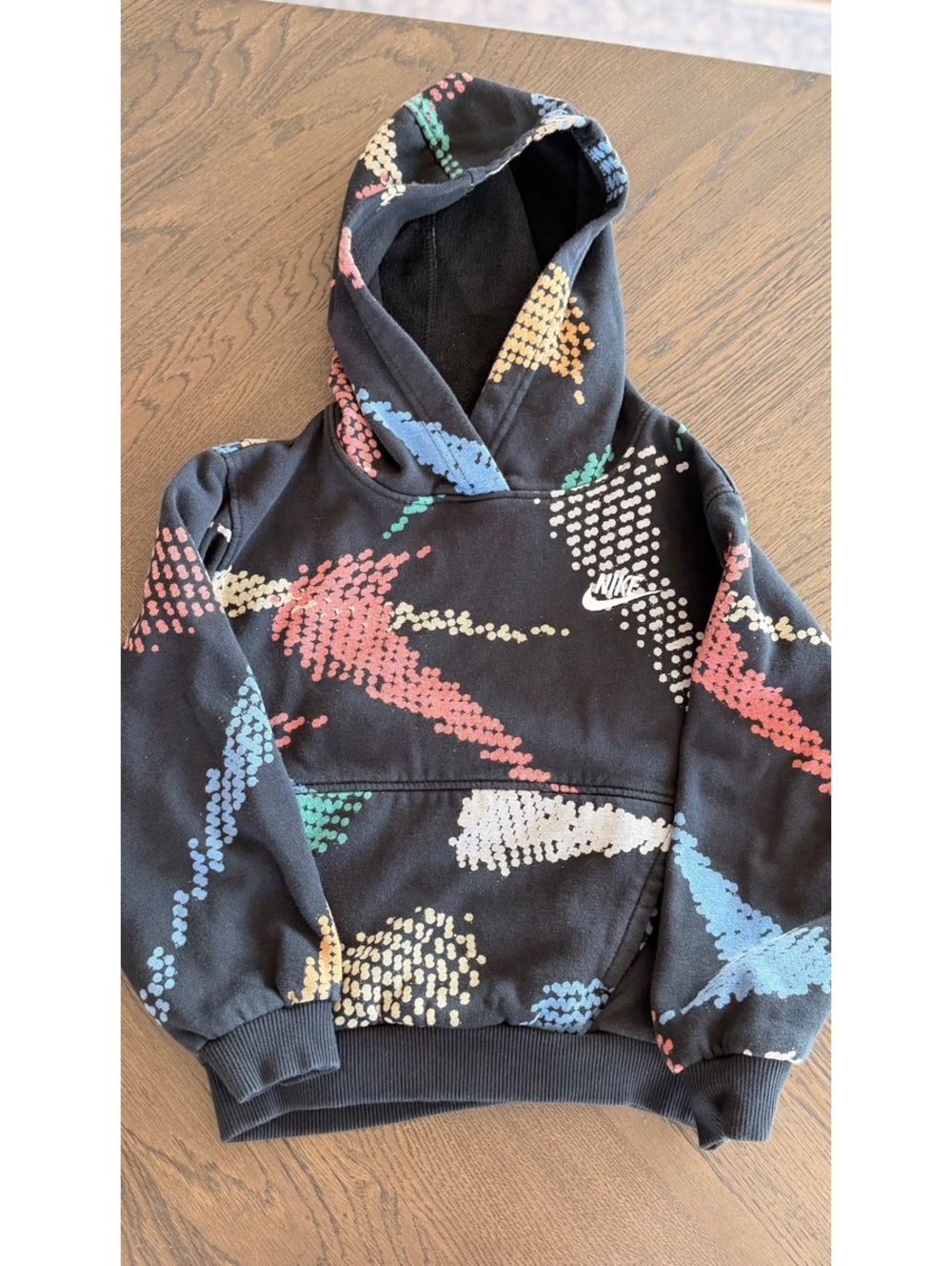 Nike Small Black Hoodie with Multicolor Abstract Dot Pattern